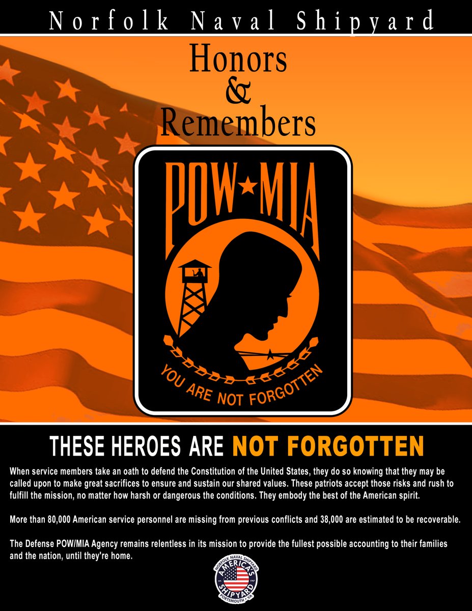 NNSYNews's tweet image. Today we pause to remember and honor the brave service members who were prisoners of war and those still missing in action. Their sacrifice and courage are a solemn reminder of the cost of freedom.

Graphic by Justin Debraux

#NNSY #POWMIA #HonoringOurHeroes #RememberAndHonor