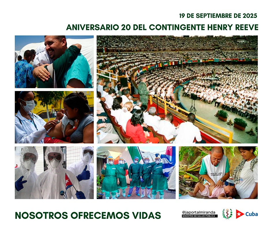 José Angel Portal Miranda (@japortalmiranda) on Twitter photo 🇨🇺 El contingente #HenryReeve celebra este viernes un nuevo aniversario: son 20 años de compromiso incondicional con la #Salud y la vida.
Desde el <a href="/MINSAPCuba/">Ministerio de Salud Pública de Cuba</a> felicitamos a quienes hacen realidad el sueño de #Fidel y defienden la esencia de la Salud Pública cubana por el mundo. 🇨🇺 El contingente #HenryReeve celebra este viernes un nuevo aniversario: son 20 años de compromiso incondicional con la #Salud y la vida.
Desde el <a href="/MINSAPCuba/">Ministerio de Salud Pública de Cuba</a> felicitamos a quienes hacen realidad el sueño de #Fidel y defienden la esencia de la Salud Pública cubana por el mundo.