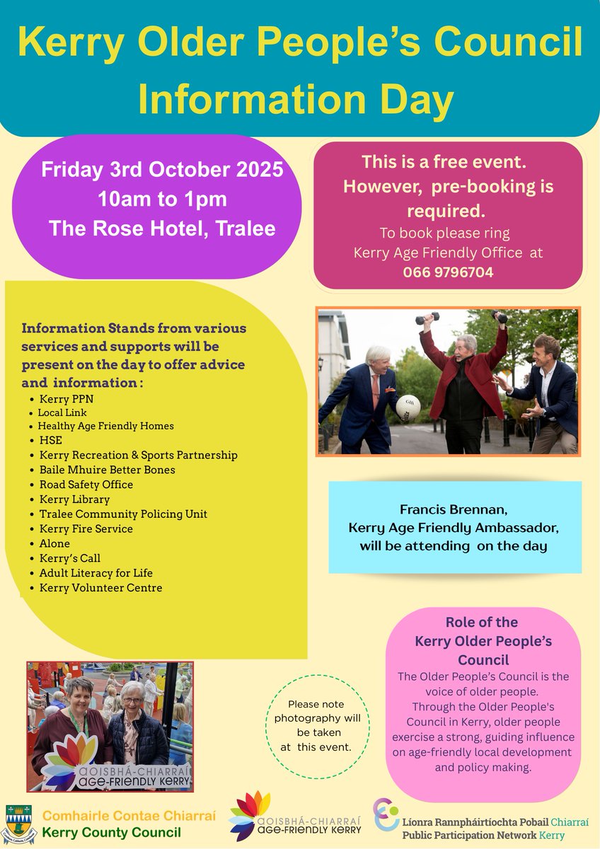 Age Friendly Ireland (@agefriendlyirl) on Twitter photo Would you like to learn more about the Kerry Older People’s Council? Save the Date! Kerry Older People’s Council, in collaboration with the Kerry Age Friendly Programme, is delighted to host their Information Day/AGM 2025 at the Rose Hotel, Tralee, on Friday, 3rd October 2025 Would you like to learn more about the Kerry Older People’s Council? Save the Date! Kerry Older People’s Council, in collaboration with the Kerry Age Friendly Programme, is delighted to host their Information Day/AGM 2025 at the Rose Hotel, Tralee, on Friday, 3rd October 2025