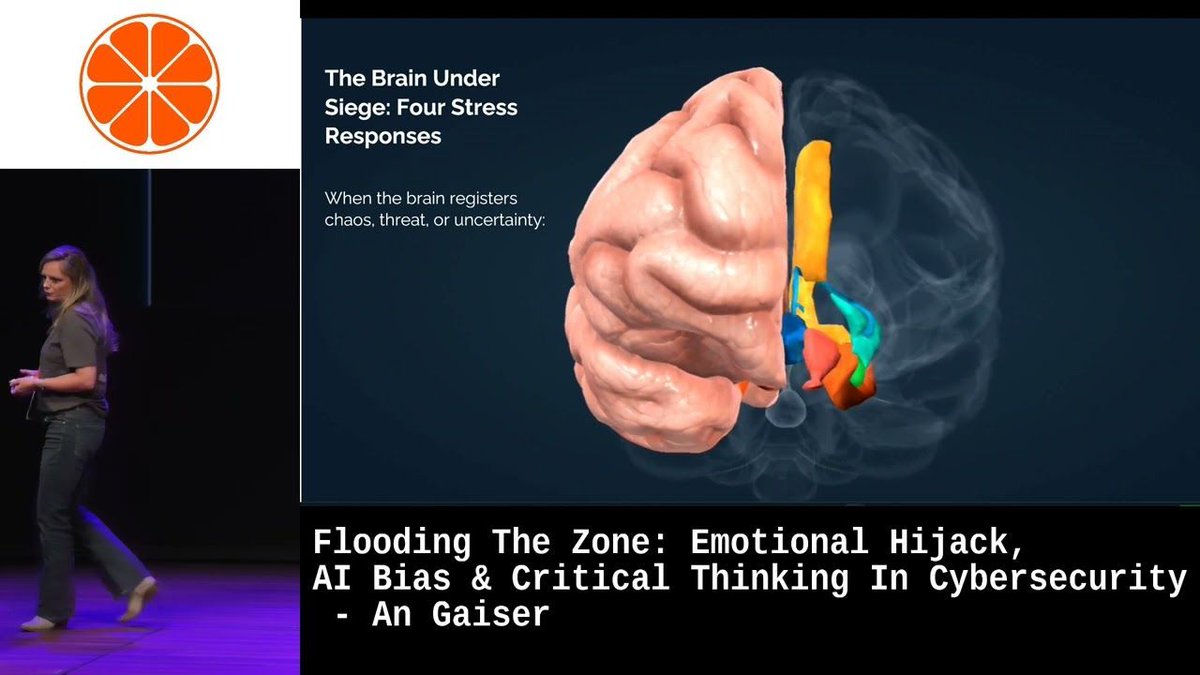 OrangeCon_nl's tweet photo. RELIVE Orangecon 2025
An Gaiser explained how emotional hijack, AI bias, and misinformation can cloud critical thinking in cybersecurity.
Watch here: https://t.co/LD700wjeFL
#Orangecon #Cybersecurity #AI #BehavioralScience https://t.co/mzx2mnCbEX