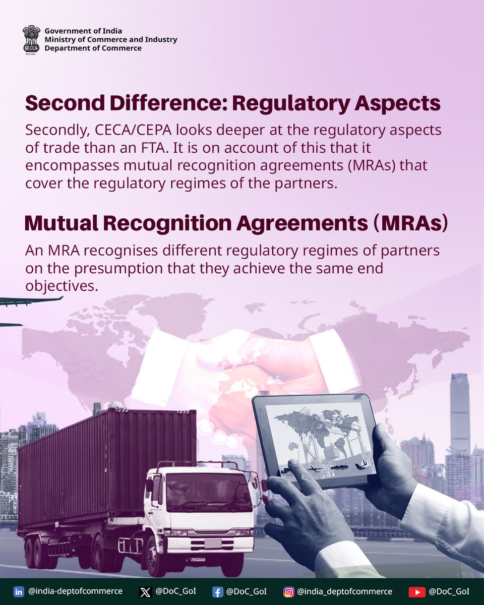 DoC_GoI's tweet image. How is CECA/CEPA different from FTA?
Swipe left to learn! 

#DoC_GoI