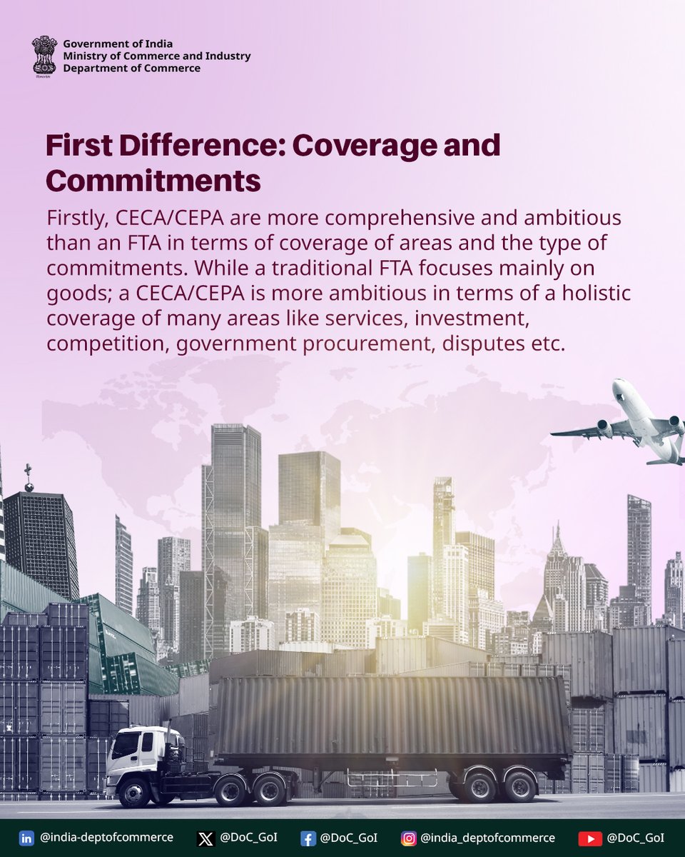 DoC_GoI's tweet image. How is CECA/CEPA different from FTA?
Swipe left to learn! 

#DoC_GoI