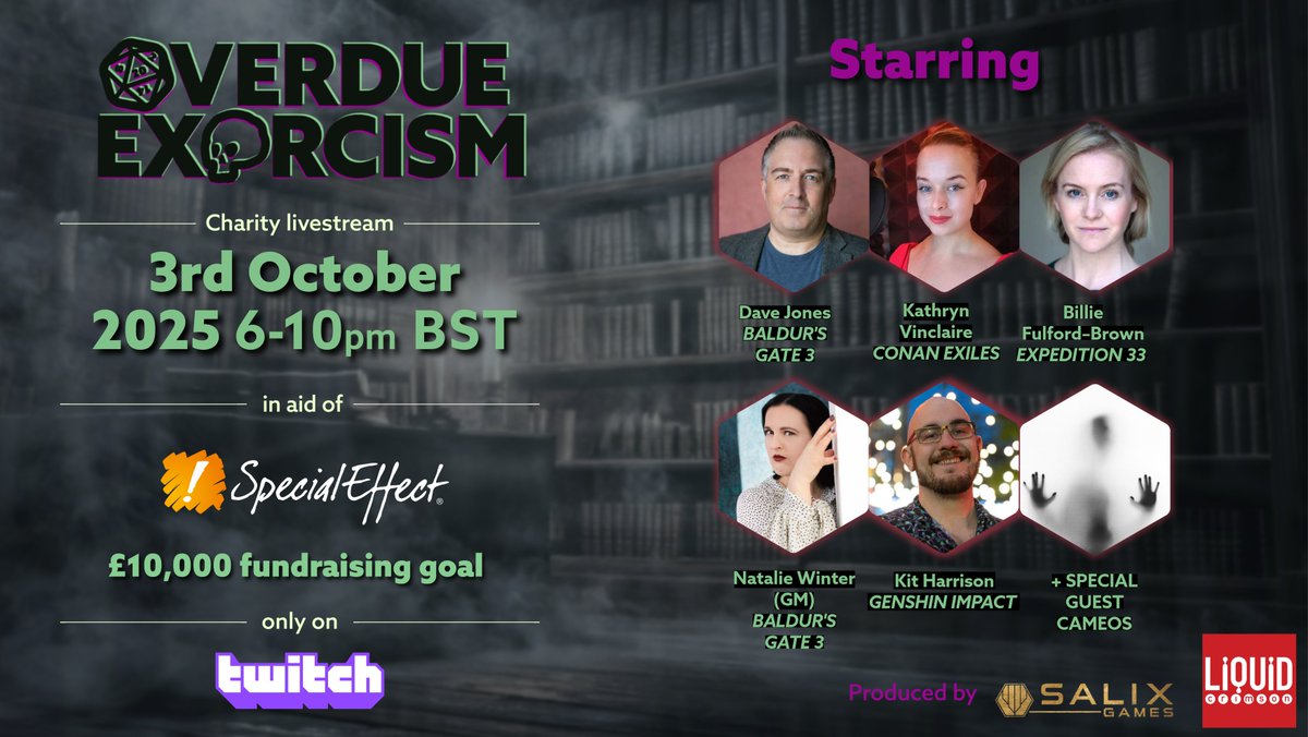 👻 This One Special Day, we’re unleashing something spectral… and an exorcism that’s long overdue.

Overdue Exorcism is a live, bespoke TTRPG in aid of <a href="/SpecialEffect/">SpecialEffect</a> - conjured up by the twisted imagination of <a href="/SalixGames/">Salix Games Ltd.</a> &amp; co-produced by Team LC!

Starring a hauntingly stellar
