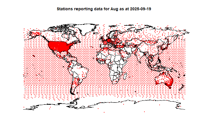 moyhu: Update on August Global Average Surface Temperature Anomaly, with information about sources. moyhu.blogspot.com/2025/09/update… via <a href="/nstokesvic/">Nick Stokes</a> 

GHCN is very late, so I added info from JMA to get fair cover. August was up 0.1C from July, still third warmest.