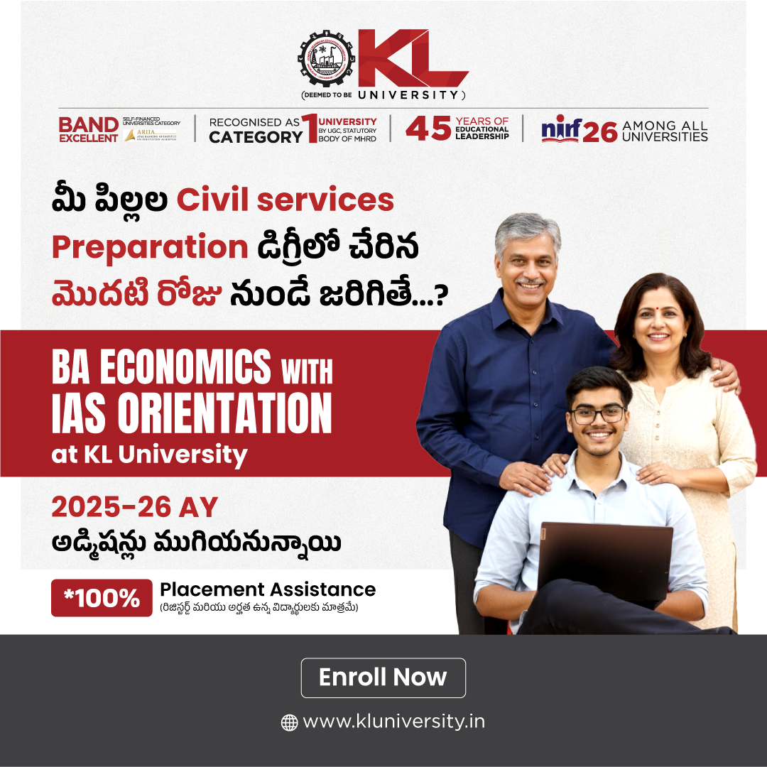 kluniversity's tweet image. Prepare your child for a high-impact future with KLU’s BA Economics + IAS Orientation. Build a strong foundation in economics while training for civil services and leadership roles.
Admissions Open 2025–26: kluniversity.in/admissions-202…
#KLUniversity #IASPrep #BAEconomics