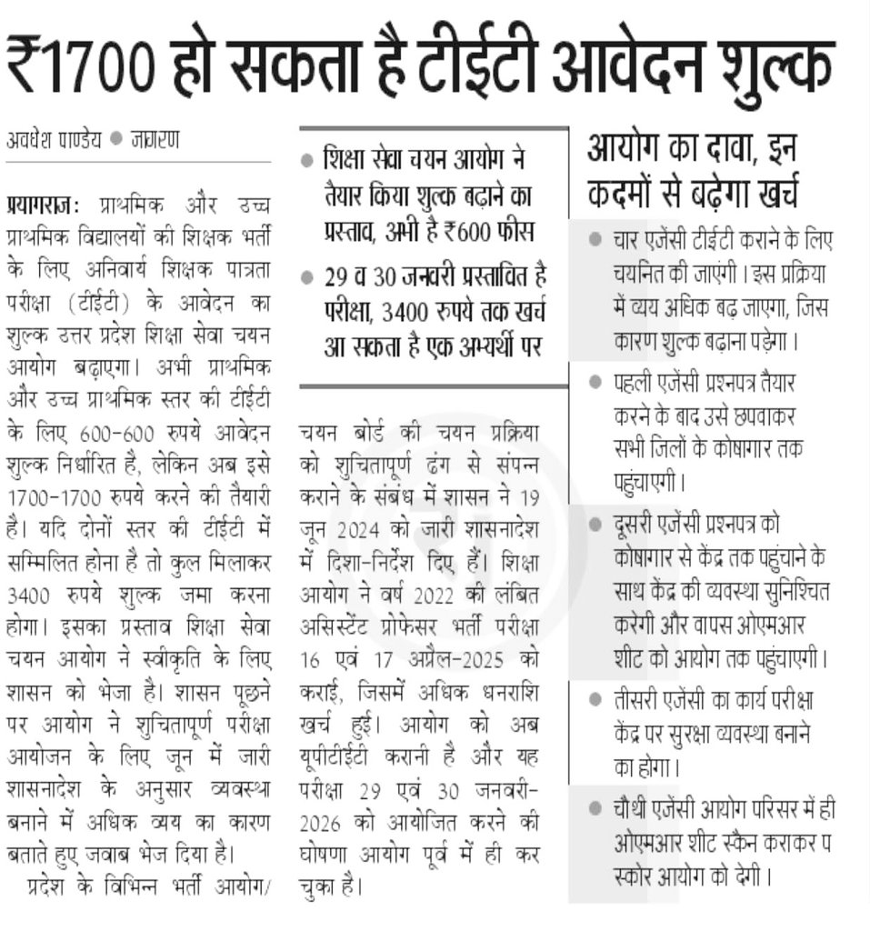 उफ, ये इतनी बढोत्तरी, लाखों युवाओं के लिए मुश्किल पैदा कर देगी..?

राज्य शिक्षा सेवा चयन आयोग को विचार करना चाहिए इस प्रस्ताव को अस्वीकृत करना चाहिए, यह प्रस्ताव अमान्य होना चाहिए.

ताकि बेरोजगार युवाओं को #TET आवेदन में राहत मिल सके. 
<a href="/myogioffice/">Yogi Adityanath Office</a> <a href="/myogiadityanath/">Yogi Adityanath</a> <a href="/CMOfficeUP/">CM Office, GoUP</a>