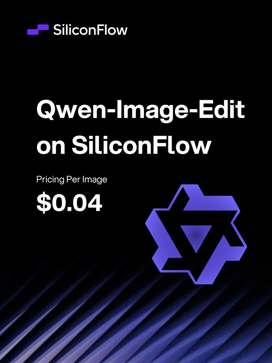 SiliconFlowAI's tweet image. 🥳 🎨 New on SiliconFlow: Qwen-Image-Edit ! 🎨 🥳
We are excited to introduce Qwen-Image-Edit on SiliconFlow — a powerful image editing model developed by the @Alibaba_Qwen , built upon the Qwen-Image architecture, specifically designed for precise text editing and visual…
