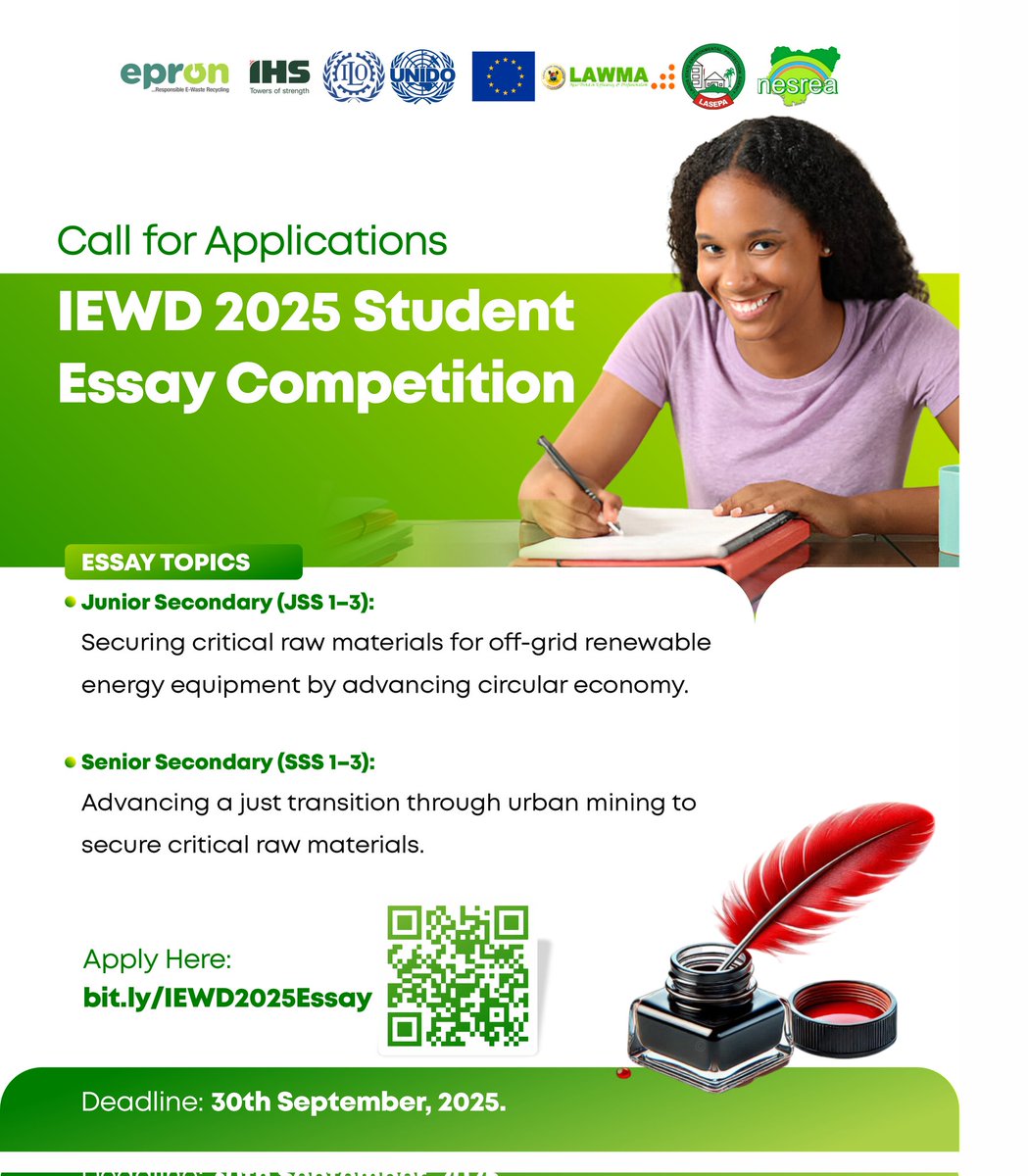 📢 CALL FOR APPLICATIONS: IEWD 2025 STUDENT ESSAY COMPETITION

Deadline: September 30th, 2025.

Don’t miss this opportunity to win prizes, and contribute to building a sustainable future.

🔗 Apply now: bit.ly/IEWD2025Essay
Or scan the QR code to register instantly!

#EPRON