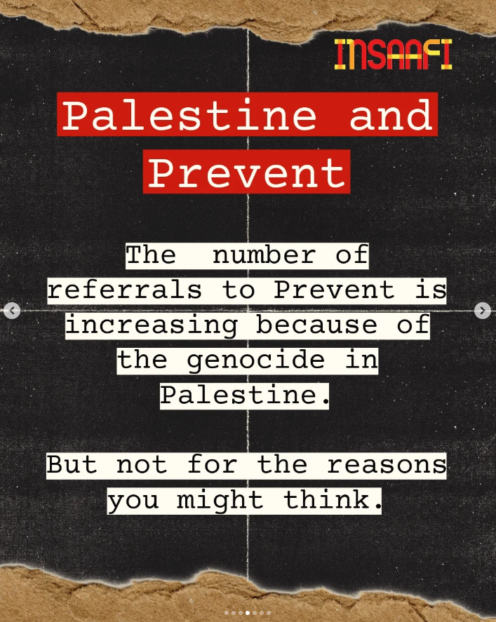 Insaafi CiC (@insaaficic) on Twitter photo How is Prevent being used to silence #Palestine solidarity? Our new research shows how #Prevent is being used against racialised communities & those in solidarity. Join us online at our launch with speakers <a href="/ArunKundnani/">Arun Kundnani</a> & Sukaina Rajwani 25.9.25 6pm-8pm. tinyurl.com/m8z6dkw9 How is Prevent being used to silence #Palestine solidarity? Our new research shows how #Prevent is being used against racialised communities & those in solidarity. Join us online at our launch with speakers <a href="/ArunKundnani/">Arun Kundnani</a> & Sukaina Rajwani 25.9.25 6pm-8pm. tinyurl.com/m8z6dkw9