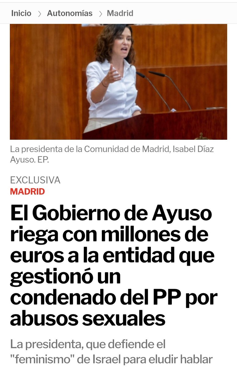 Lorenamp82's tweet image. Esta entidad del PP se ha ido de rositas. La han regado de millones (que les da el Gob. de España para ayudar a las mujeres). 
Y a la presidenta que contrató a un concejal abusador Ayuso la premió con la dirección de asuntos sociales.
#Sarajevo #Gaza
elplural.com/autonomias/mad…
