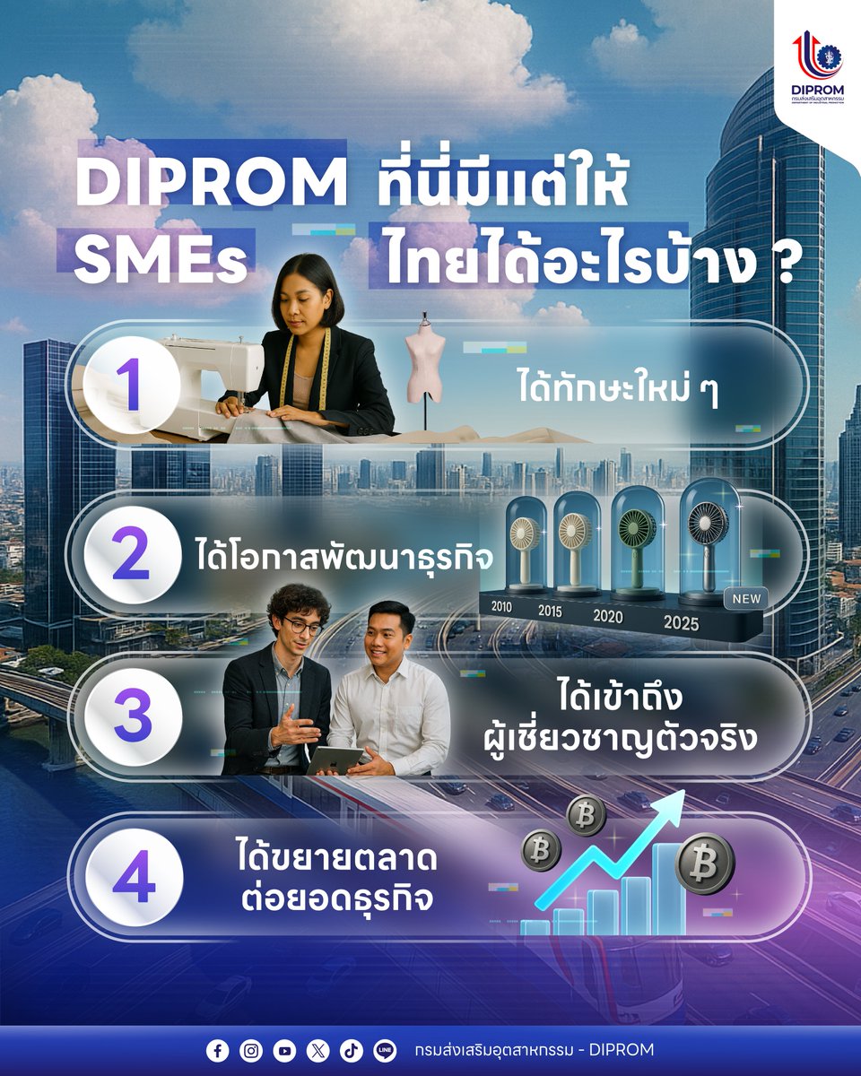 dipindustry's tweet image. 🌱 SMEs ไทยอุ่นใจ เพราะ DIPROM มีแต่ให้
✨ ทั้งทักษะ โอกาส ผู้เชี่ยวชาญ และตลาดใหม่ๆ

เราพร้อมหนุนทุกธุรกิจไทย ให้โตไกลกว่าที่เคย 🚀

#DIPROM #ดีพร้อม #กระทรวงอุตสาหกรรม #SME #SMEไทย