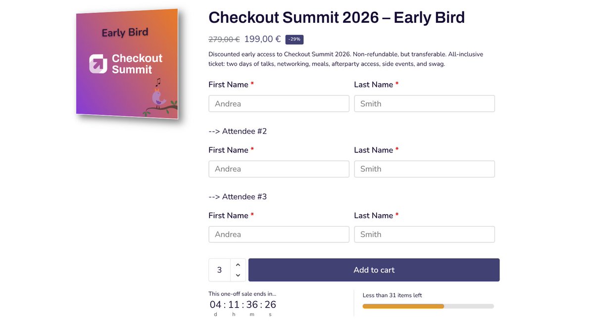 When I first set the #CheckoutSummit early bird limit to 1 per order, I thought it would be fair for everyone. But after thinking it over… maybe fairness isn’t the same as fun😅

So, the limit is gone! You can now grab as many tickets as you want. 

Only 31 left at 29% off —
