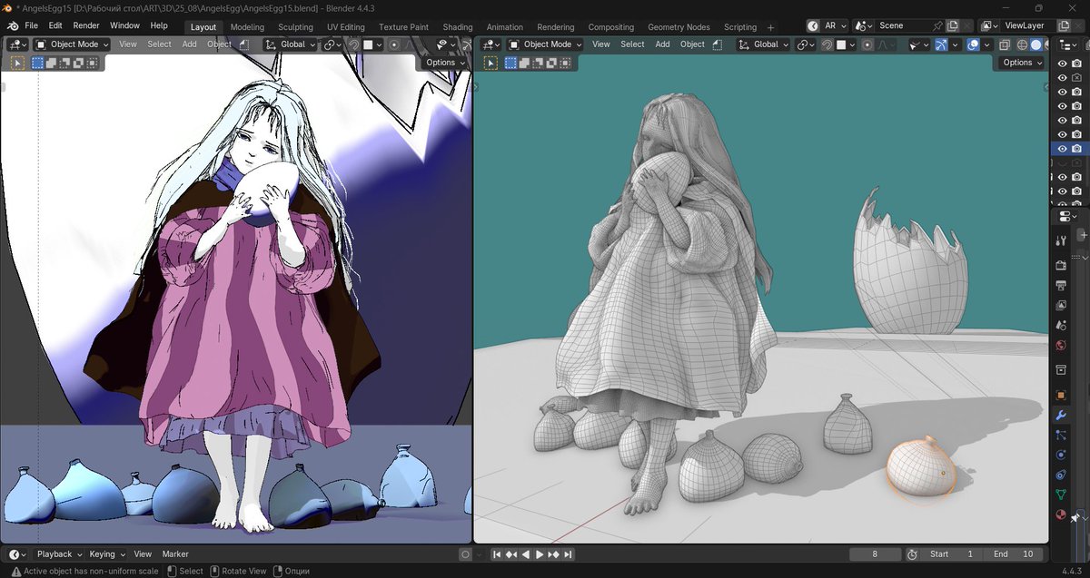 vergizovart's tweet photo. Blenders study, character from the 1985 cartoon "Angel's Egg."
#blender #3d #angelsegg #lineart #stylisation #fanart #angels #anime https://t.co/T2cVMfrysY