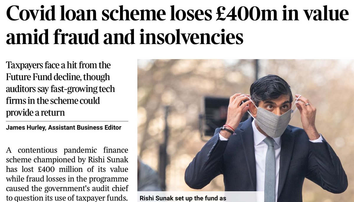 Taxpayer bearing the losses of former Chancellor’s Future Fund bit.ly/4238lZL three of his wife’s businesses are among 340 firms funded that went bust. Among others funded and still running was a football club and a sex party organiser.