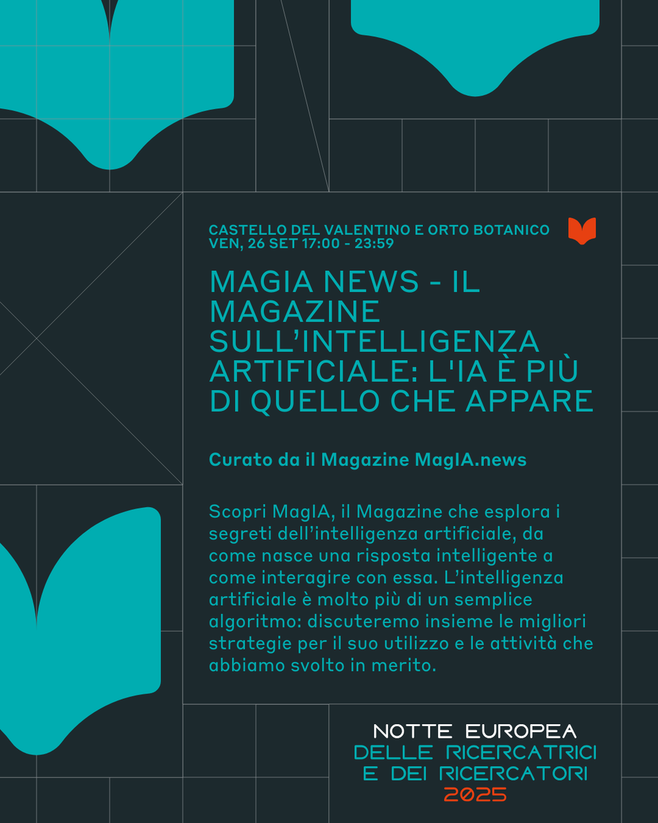 diunito's tweet image. 🌙✨ UNIGHT 2025 – La Notte Europea delle Ricercatrici e dei Ricercatori

📅 26-27 sett | Torino – Castello del Valentino e altre sedi

👇 il 1° gruppo di iniziative del Dipartimento di Informatica 🎓

#UNIGHTproject #unito