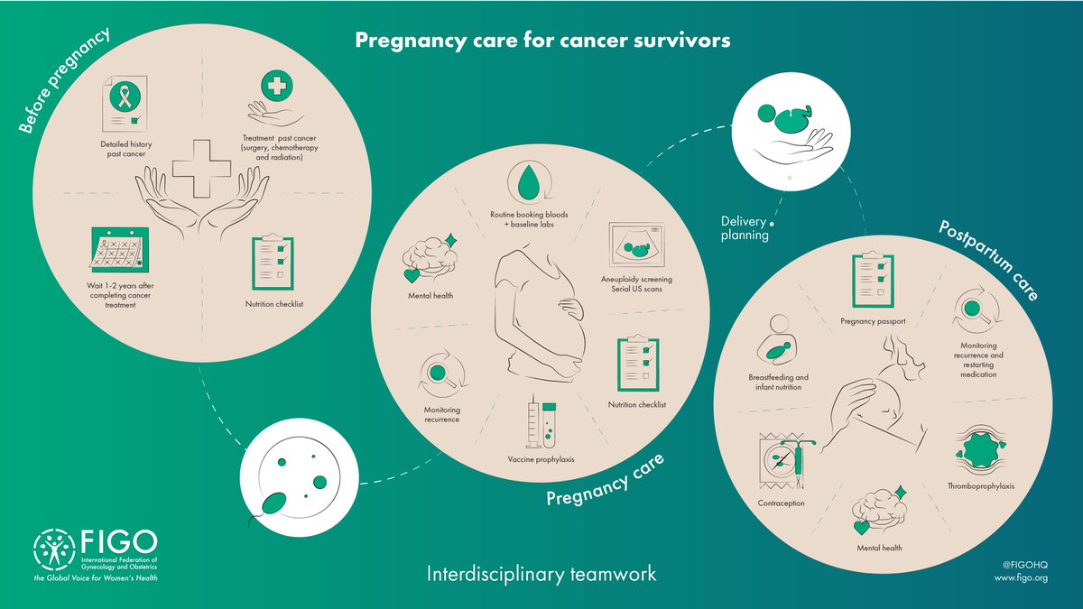 FIGO has published best practice advice to support clinicians caring for cancer survivors planning pregnancy.

Key recommendations:

🔹1–2 year wait post-treatment
🔹 comprehensive pre-pregnancy assessments
🔹 collaborate with oncology teams

📄Read more: figo.org/news/best-prac…