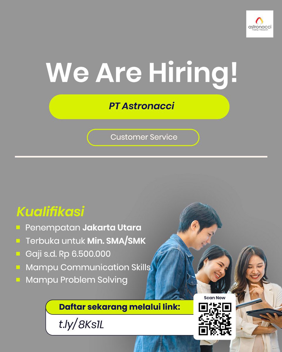 nrhthan's tweet photo. @worksfess GAJI UP TO 6.5JT

Minimal lulusan SMK/SMA sebagai CS
Yuuu gais cepet di apply https://t.co/EXDEtn0M9A

Loker terupdate cek di https://t.co/vTK14A3Fdw

Good luck https://t.co/2USctjlfb8