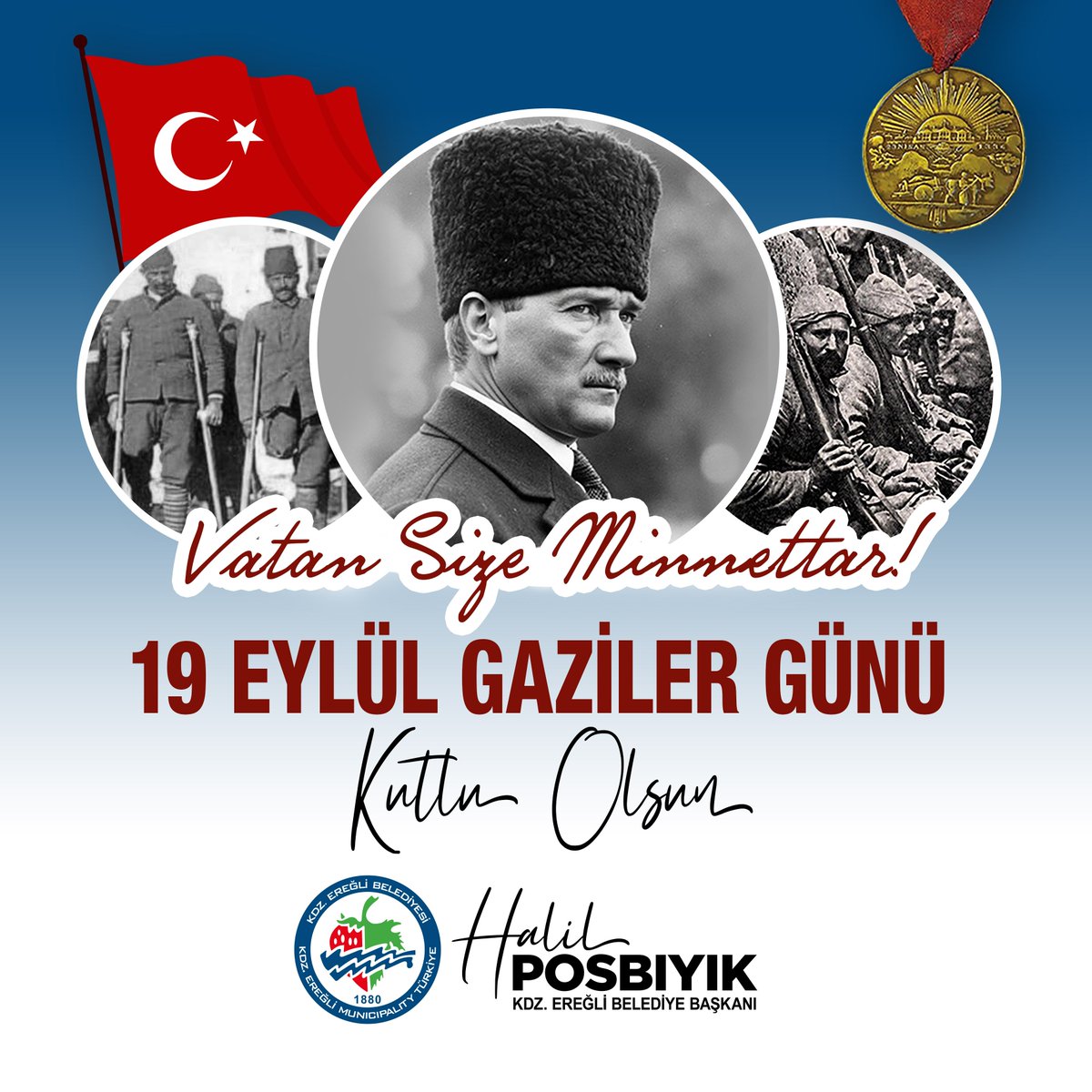 19 Eylül #GazilerGünü’nde, başta Cumhuriyetimizin kurucusu Gazi Mustafa Kemal Atatürk olmak üzere, bağımsızlığımız uğruna gözünü kırpmadan canını ortaya koyan tüm kahraman gazilerimizi minnet, şükran ve saygıyla anıyoruz.
