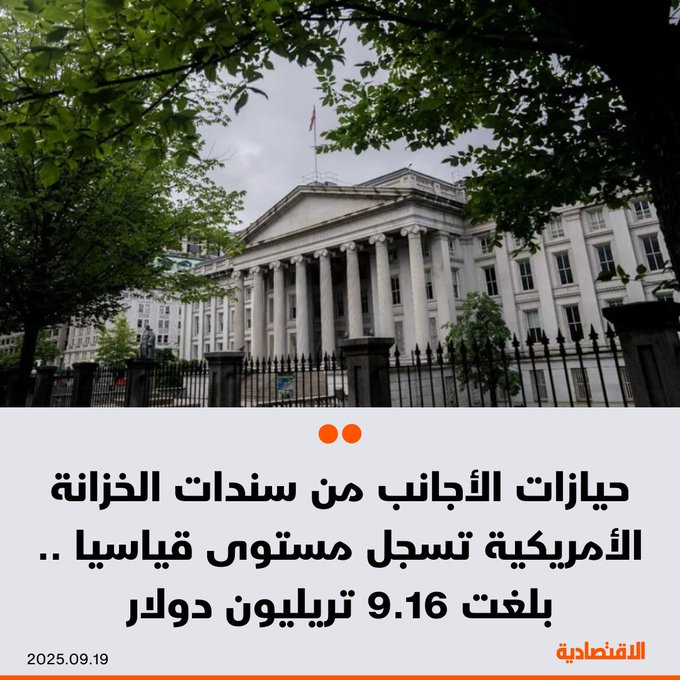ارتفعت حيازات المستثمرين الأجانب من سندات الخزانة الأمريكية خلال يوليو إلى مستوى قياسي جديد، بدعم من زيادة الحيازات في المملكة المتحدة و فرنسا التي عوضت بشكل كبير التراجع المسجل في الصين، بحسب "بلومبرغ" - إجمالي الحيازات الأجنبية بلغ 9.16 تريليون دولار - حيازات الصين تنخفض 25.7 مليار دولار - حيازات المملكة المتحدة تقفز 41.3 مليار دولار. 