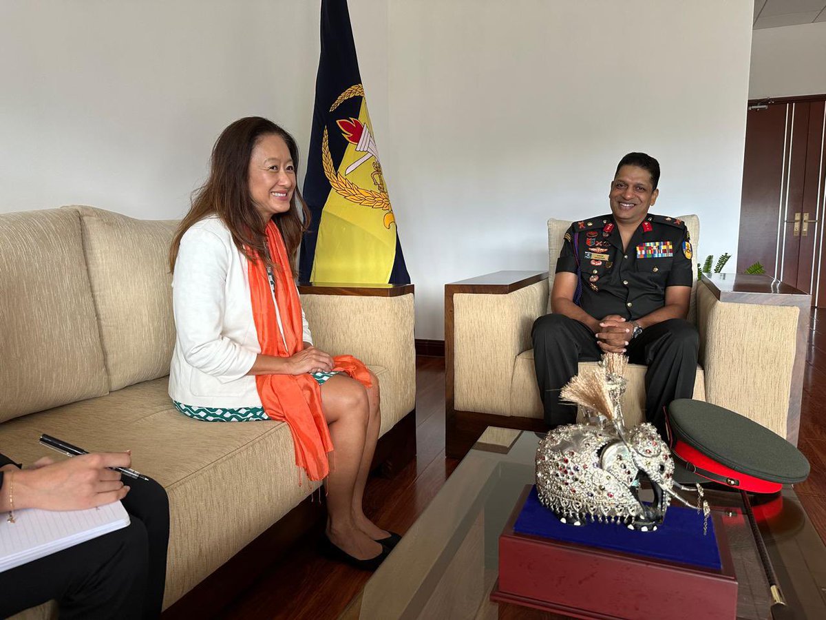 USAmbSL's tweet photo. Visited the SL Military Academy in Diyatalawa & had a valuable discussion with Commandant Maj. Gen. M.J.R.S. Medagoda & young cadets. These young cadets are the leaders of tomorrow, and the United States is committed to defense cooperation with Sri Lanka that strengthens our shared security, grounded in mutual respect & merit.
