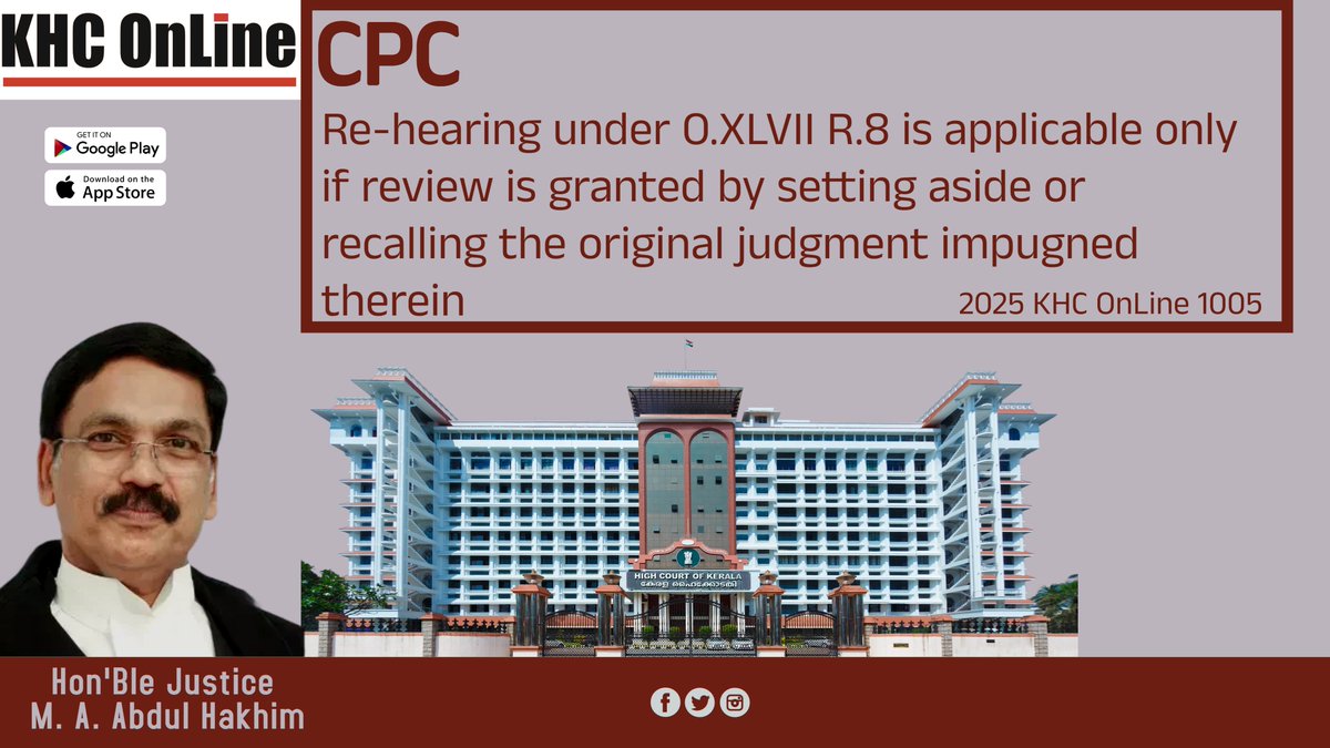 khconline1's tweet image. #CPC #CivilProcedureCode #Rehearing #ReviewOfJudgment #Order47Rule8 #LegalProcedure #IndianLaw #CivilLaw #JudicialReview #LegalPrecedent