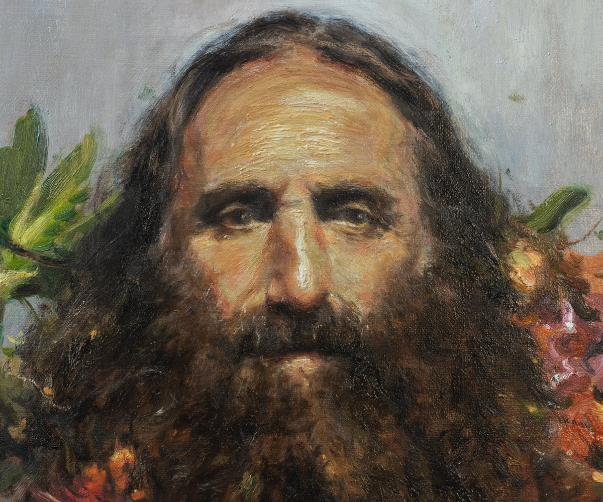 _ev's tweet image. My Archibald painting The Green Man. 
A portrait of the amazing Costa Georgiadis...