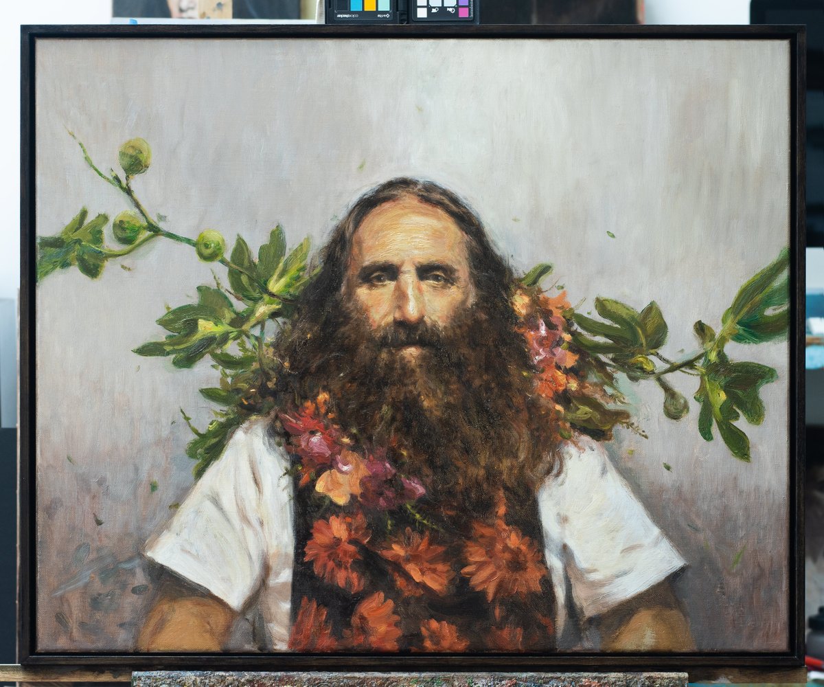 _ev's tweet image. My Archibald painting The Green Man. 
A portrait of the amazing Costa Georgiadis...