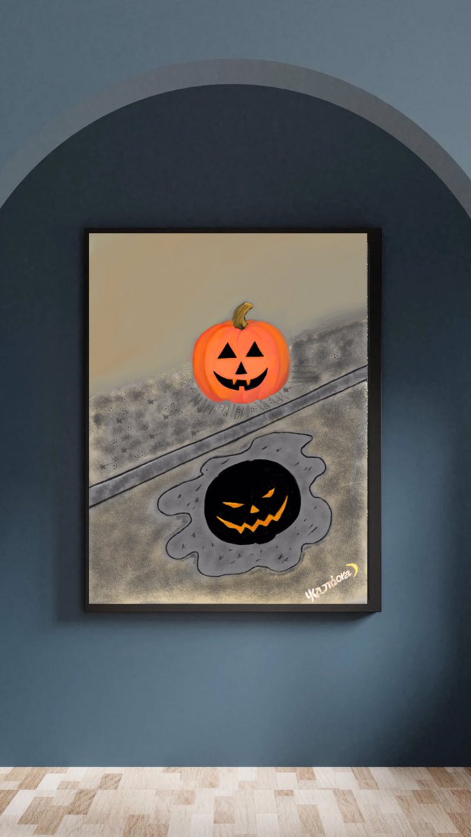 Kamiorart's tweet photo. Beneath the calm smile lies a reflection that bites. 
Dìgital artwork for Halloween decor available on my Etsy Shop -> https://t.co/cEFewcqQqB https://t.co/AvHjVSfJX6