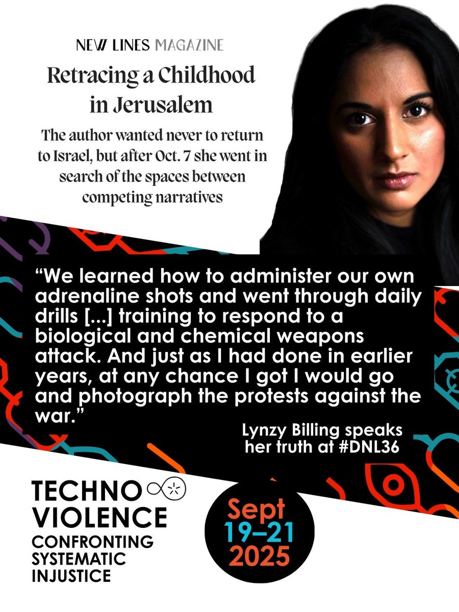 “I wanted to reclaim what had been erased.”
In her essay for New Lines, Lynzy Billing returns to Jerusalem to confront memory &amp; loss.
At #dnl36 she joins Terry Albury in a keynote on surveillance, war &amp; resistance.
Source: newlinesmag.com/first-person/r…
#newperspectivesforaction