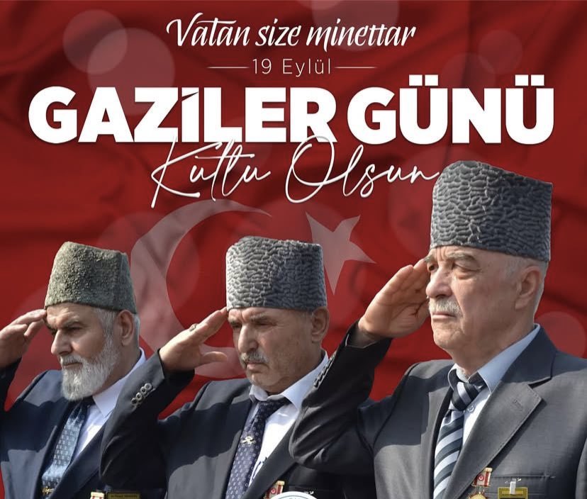 Cumhuriyetimizin kurucusu Gazi Mustafa Kemal Atatürk ve silah arkadaşları başta olmak üzere, vatan uğruna canını ortaya koyan kahraman gazilerimizi ve aziz şehitlerimizi rahmet, minnet ve şükranla anıyor; 19 Eylül Gaziler Günü'nü en içten duygularımla kutluyorum.