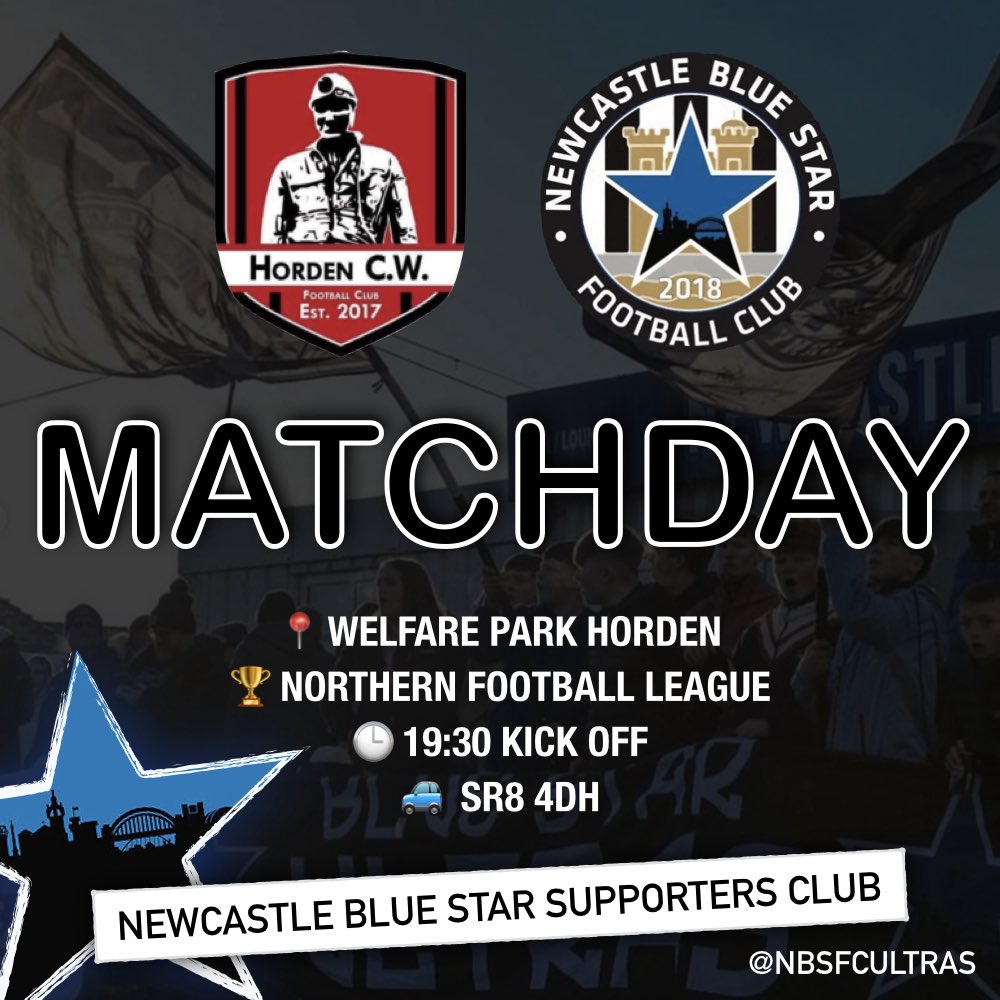⚽️ Back on the road tonight as Blue Star are away to Holden CW, 19:30 kick off. 

⌚️ 19:30
🚙 SR8 4DH

#NBSFC // 🔵⭐️