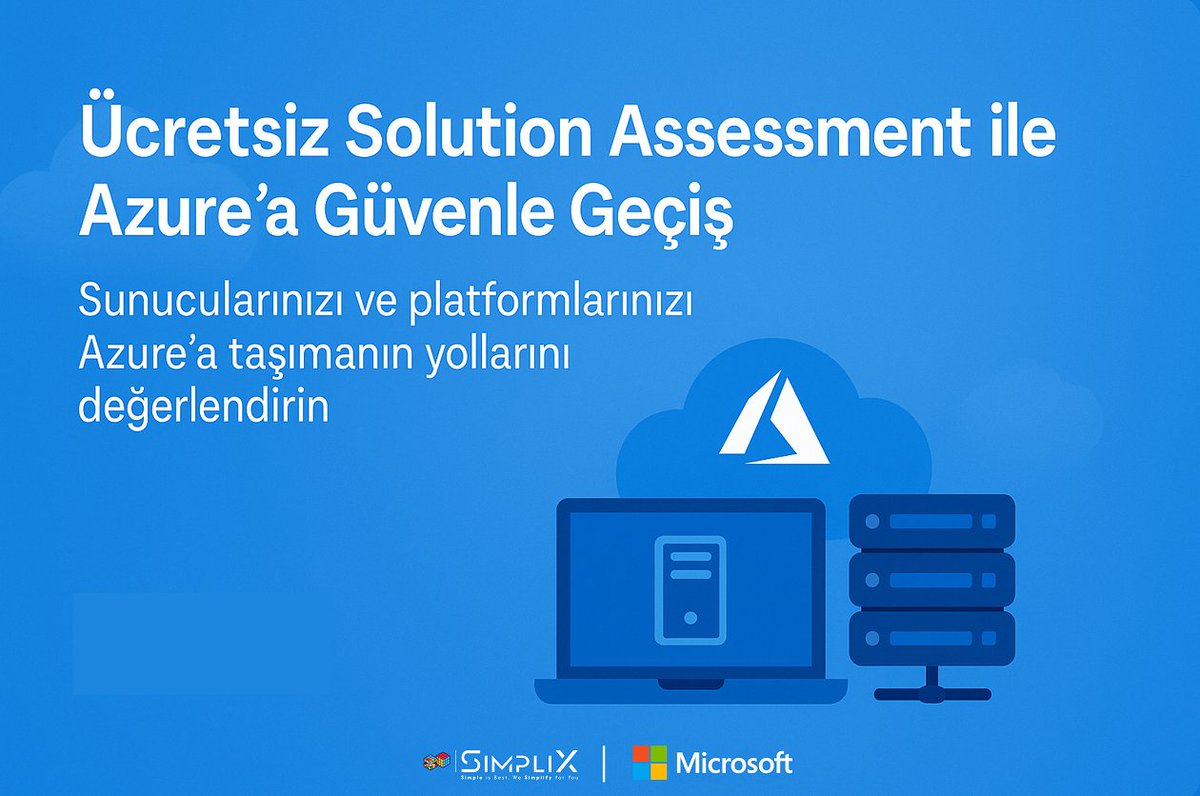 🚀 Ücretsiz Solution Assessment ile Azure’a Güvenle Geçin!

SimpliX Teknoloji Hizmetleri olarak müşterilerimizin kurum içi sunucu ve platformlarını #Microsoft #Azure ’a güvenle taşıyoruz.

Geçiş sürecinde ilk adımımız: Ücretsiz #SolutionAssessment

linkedin.com/feed/update/ur…