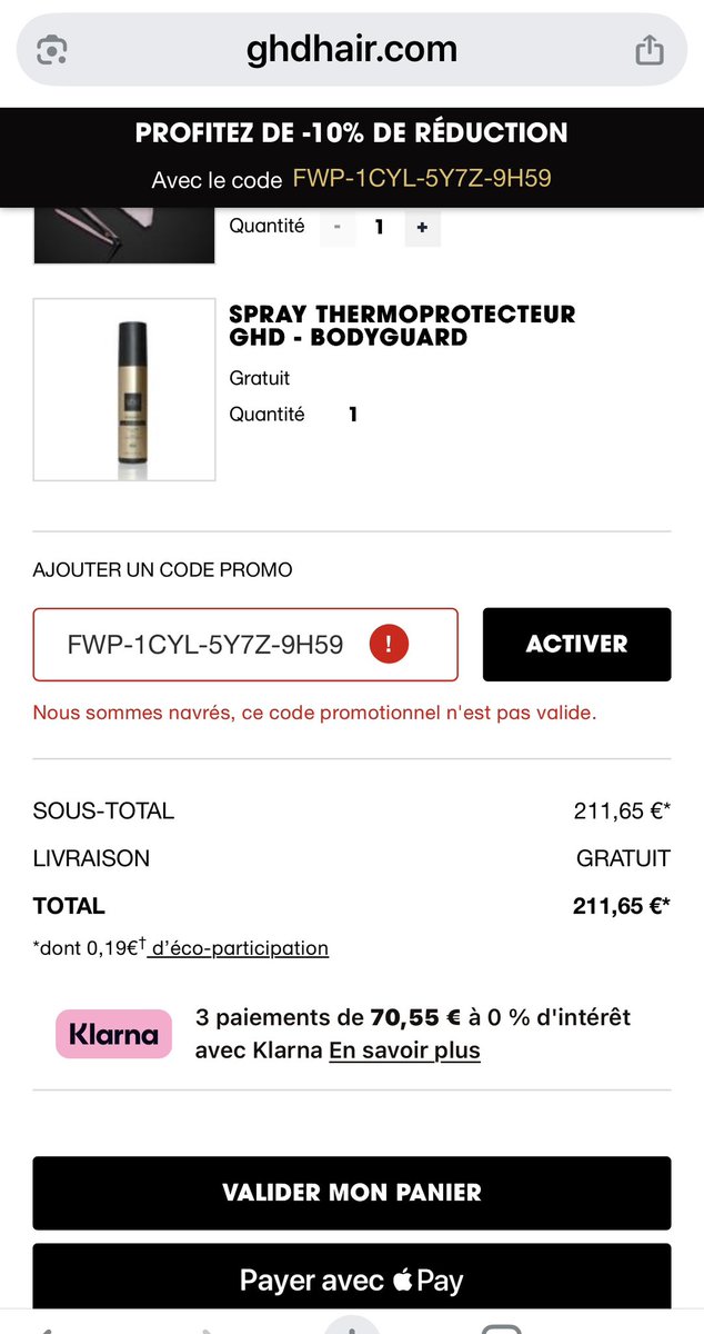 corinnegodde's tweet photo. @ghd publicité mensongère qui indique que pour la première commande on peut avoir -10 % et bien non refus appliquer la
Reduc #mensonge #arnaques https://t.co/CfUH2LGnhM