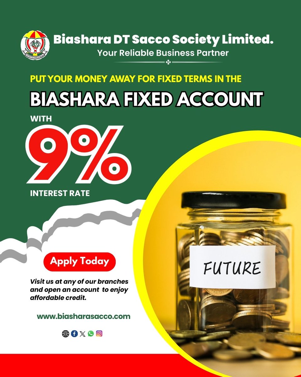 Biashara_Sacco's tweet photo. 🚀 Grow Your Money with Us! 🚀

Save Ksh 500,000+ for just 3 months in a Fixed Account and enjoy an impressive 9% interest rate. 💰

Your money is safe, secure, and growing smarter with Biashara Sacco.

#FixedAccount #BiasharaSacco #HighInterestSavings #SmartInvesting #FinancialGrowth #SecureBanking
