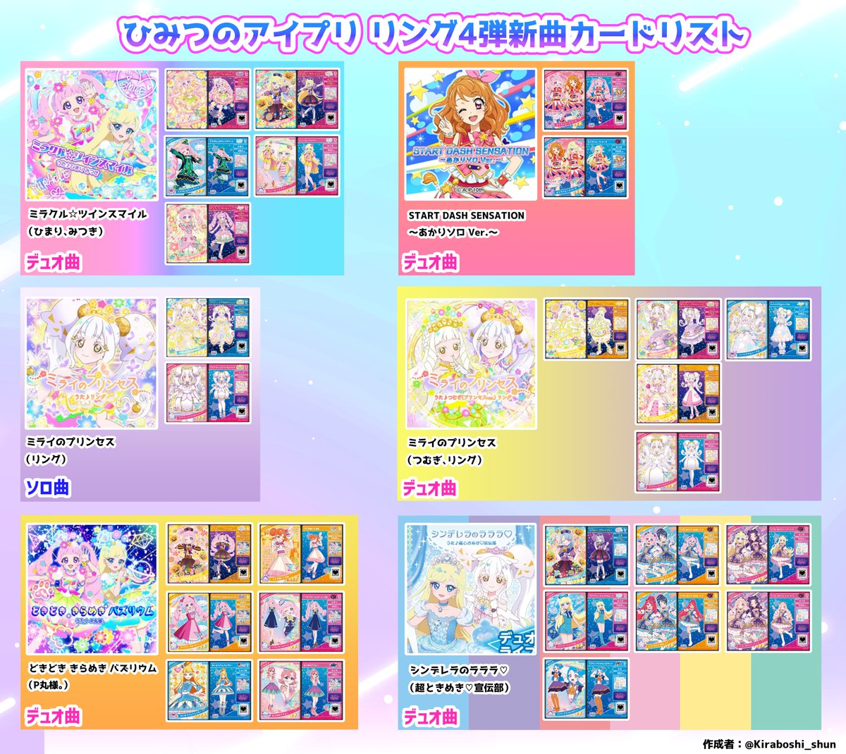 新曲カードリスト】 ひみつのアイプリ リング4弾に登場する新曲6種で