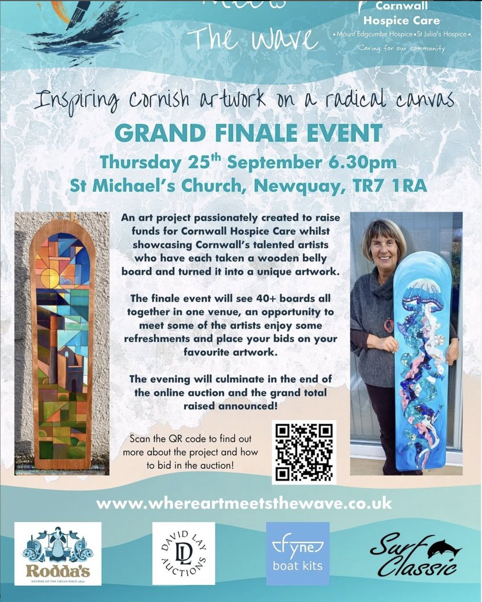 Where Art Meets The Wave grand auction finale coming up next week on the 25th September. Here's my belly board painted for Cornwall Hospice Care. Bid here 👇🏻
whereartmeetsthewave.co.uk/?fbclid=PAZXh0…