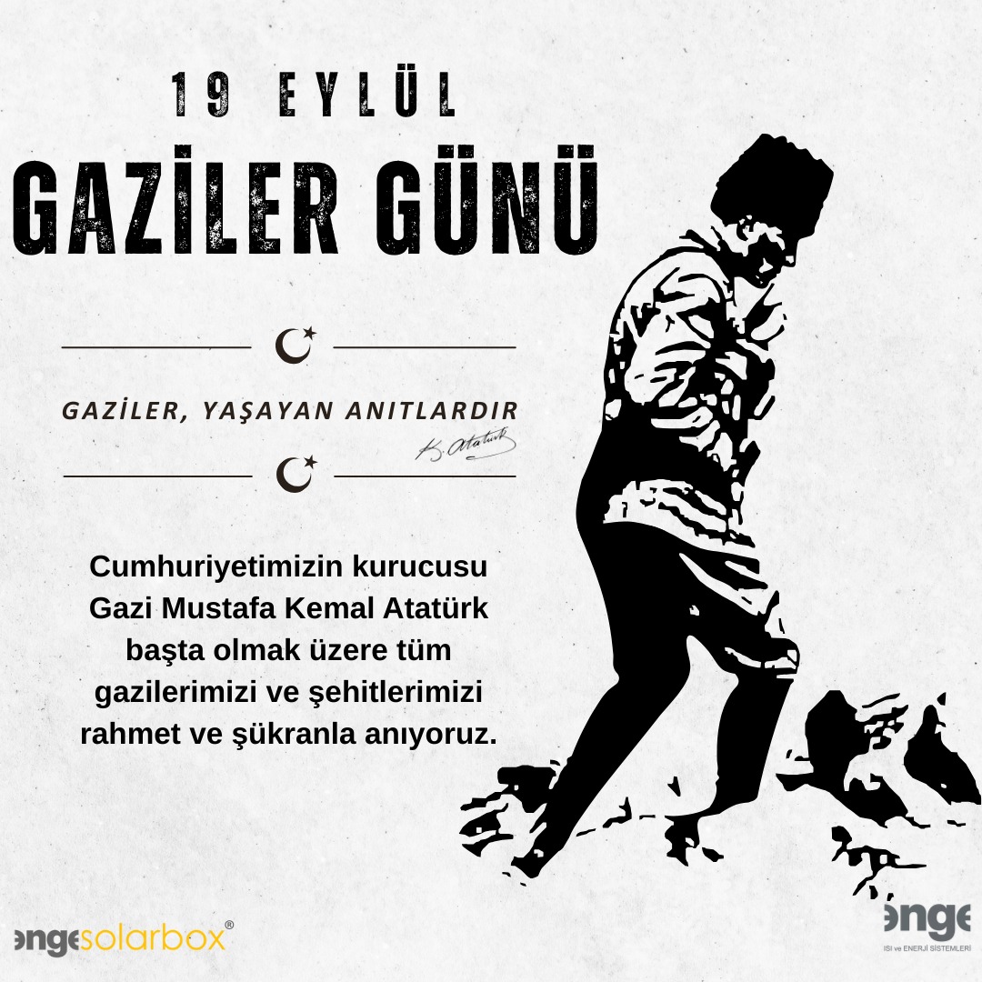 19 Eylül Gaziler Günü

Cumhuriyetimizin kurucusu Gazi Mustafa Kemal Atatürk başta olmak üzere tüm gazilerimizi ve şehitlerimizi rahmet ve şükranla anıyoruz.

#19eylülgazilergünü
#gazimustafakemalatatürk
#EngeEnerji #engesolarbox