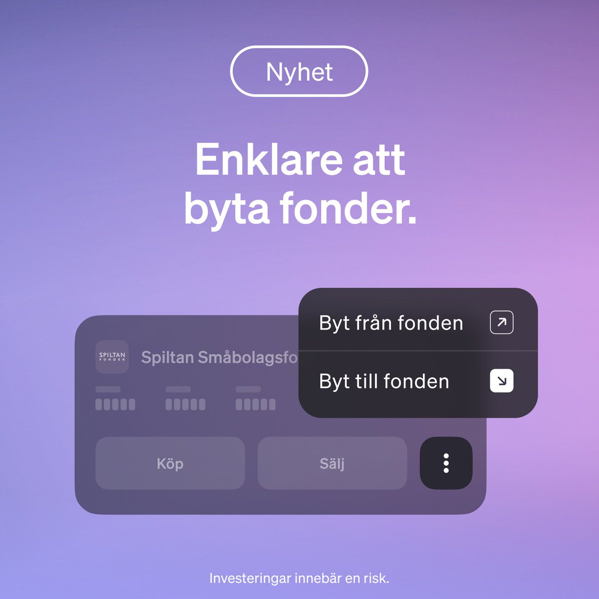 Äntligen! Vår efterlängtade fondbytesfunktion är tillbaka. Inte ett jättestort steg för mänskligheten, men kanske desto större för våra fondkunder 😎 Funktionen gör det snabbare och smidigare att omvikta din fondportfölj genom att helt enkelt byta ut dina innehav mot andra.
