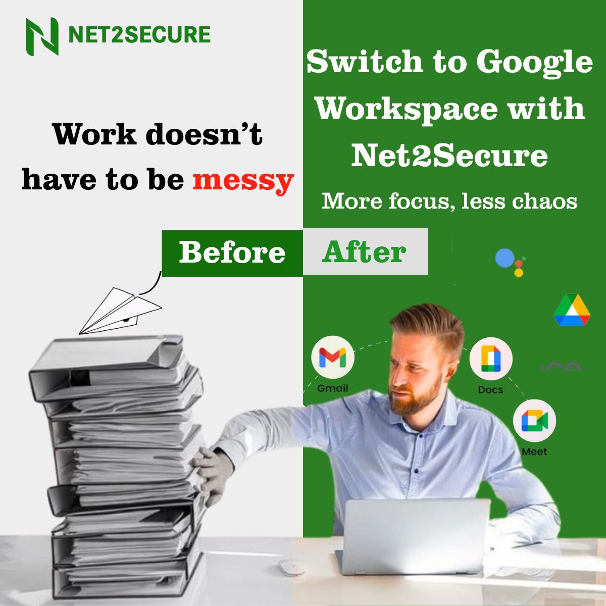 Too tired of the paperwork?
Switch to Google Workspace with Net2Secure less paper, more productivity

To know more about Google Workspace 👉net2secure.com/google-workspa…
.
.
.
#GoogleWorkspace #GoogleResellerHosting #GoogleWorkspaceEmail #EmailHosting #BusinessEmail  #Net2Secure