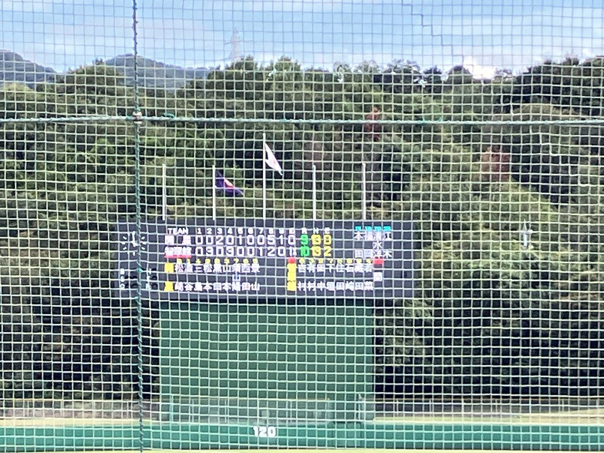 taknag7621's tweet photo. 高校野球・秋季島根大会
石見智翠館10x-9開星 延長10回TB
試合終了☑️

10回表 開星は無得点
10回裏 智翠館 無死一二塁から代打の蘭君がバスターでセンター前ヒット、2塁ランナー生還してサヨナラ勝利！

第1試合と同じくスコアで延長タイブレークサヨナラとなりました。
石見智翠館はベスト8進出、次は大田と対戦です🔥

両校の意地がぶつかるナイスゲームでした👏