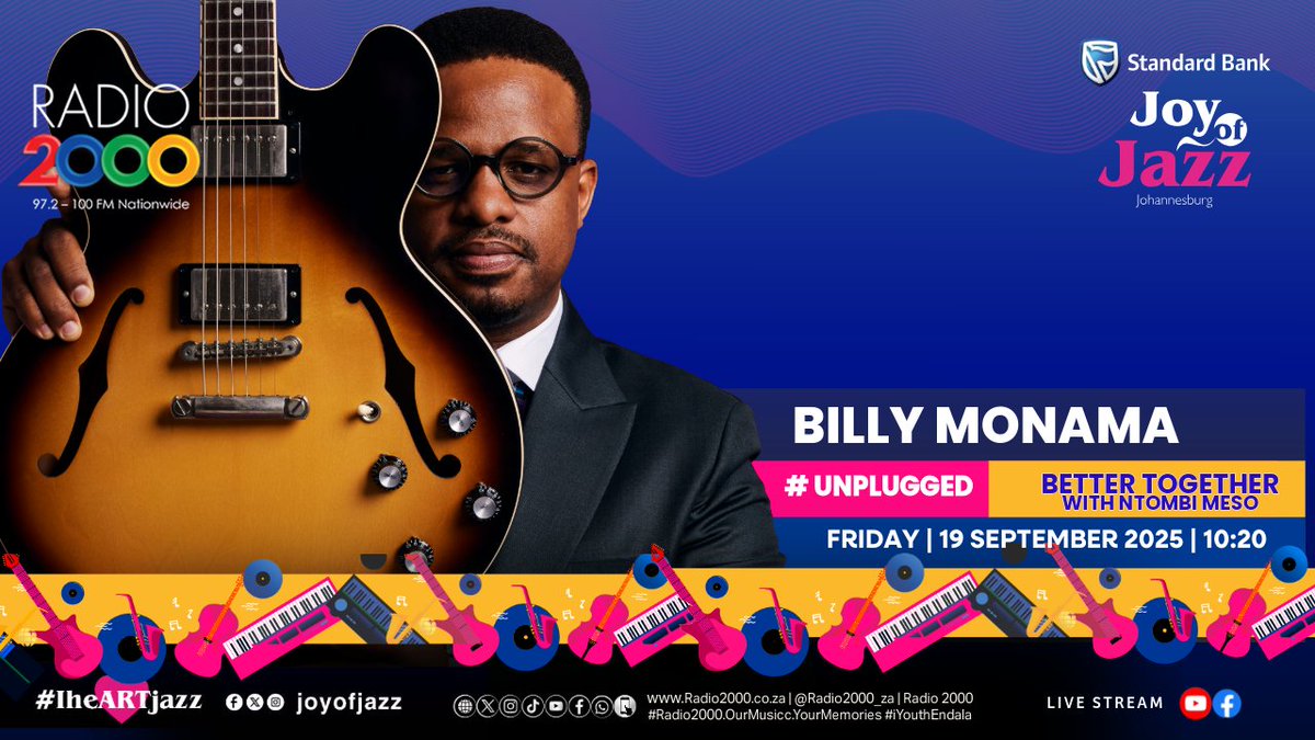 Coming up 📻 🎷#Unplugged #StoryTime | Billy Monama bringing you an exclusive preview of the 2025 Standard Bank Joy of Jazz

Live Stream 📹 youtube.com/live/2McY_uuea…
#BetterTogether with <a href="/ntombi_meso/">Ntombi Meso | The Voice</a> 

<a href="/JoyOfJazz/">Standard Bank Joy Of Jazz</a> <a href="/BillyMonama/">Billy Monama</a>
