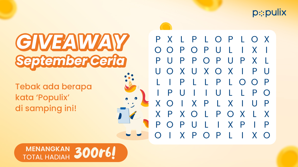populixco's tweet image. GIVEAWAY POPULIX HADIR KEMBALI 🎉

Yuk, buruan jawab kuisnya dan menangkan total saldo Rp300.000 untuk kamu yang berhasil menjawab #PopQuiz di bawah ini!   

Tapi sebelum menjawab pastikan kamu mengikuti syarat &amp;amp; ketentuan berikut:
1. Follow akun @populixco
2. Retweet &amp;amp; like…