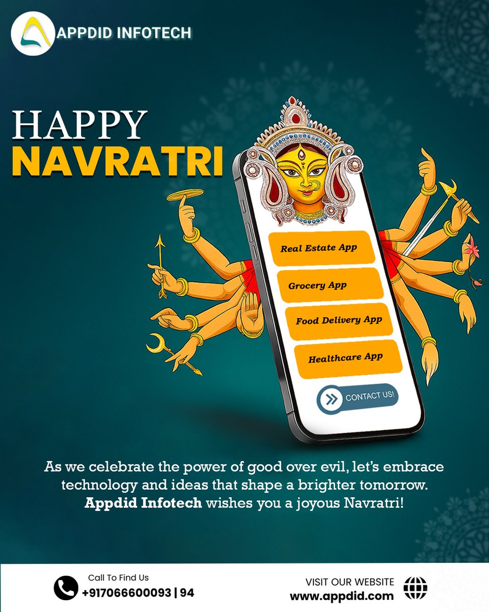 Appdid_M's tweet photo. This Navratri, let’s celebrate the triumph of good over evil with innovation, technology, and new beginnings.
Wishing you all a joyful and prosperous Navratri! 🙏

#HappyNavratri #Navratri2025 #AppdidInfotech #TechForGrowth https://t.co/01oyjF5cKF