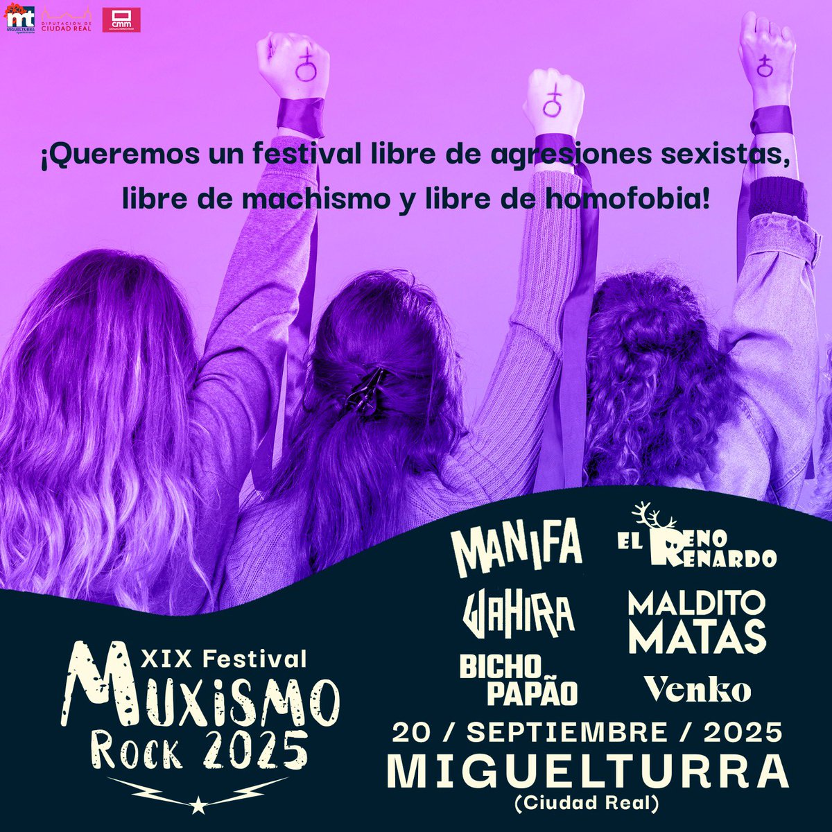 🟣 En el  𝗫𝗜𝗫 𝗠𝘂𝘅𝗶𝘀𝗺𝗼 𝗥𝗼𝗰𝗸 𝟮𝟬𝟮𝟱 ⚡️ tendremos habilitado un 𝗣𝘂𝗻𝘁𝗼 𝗩𝗶𝗼𝗹𝗲𝘁𝗮 💟 que será gestionado por la Concejalía de Igualdad del <a href="/AytoMiguelturra/">Ayto. Miguelturra</a>. Somos y queremos ser un festival libre de agresiones sexistas, libre de machismo y libre de homofobia.