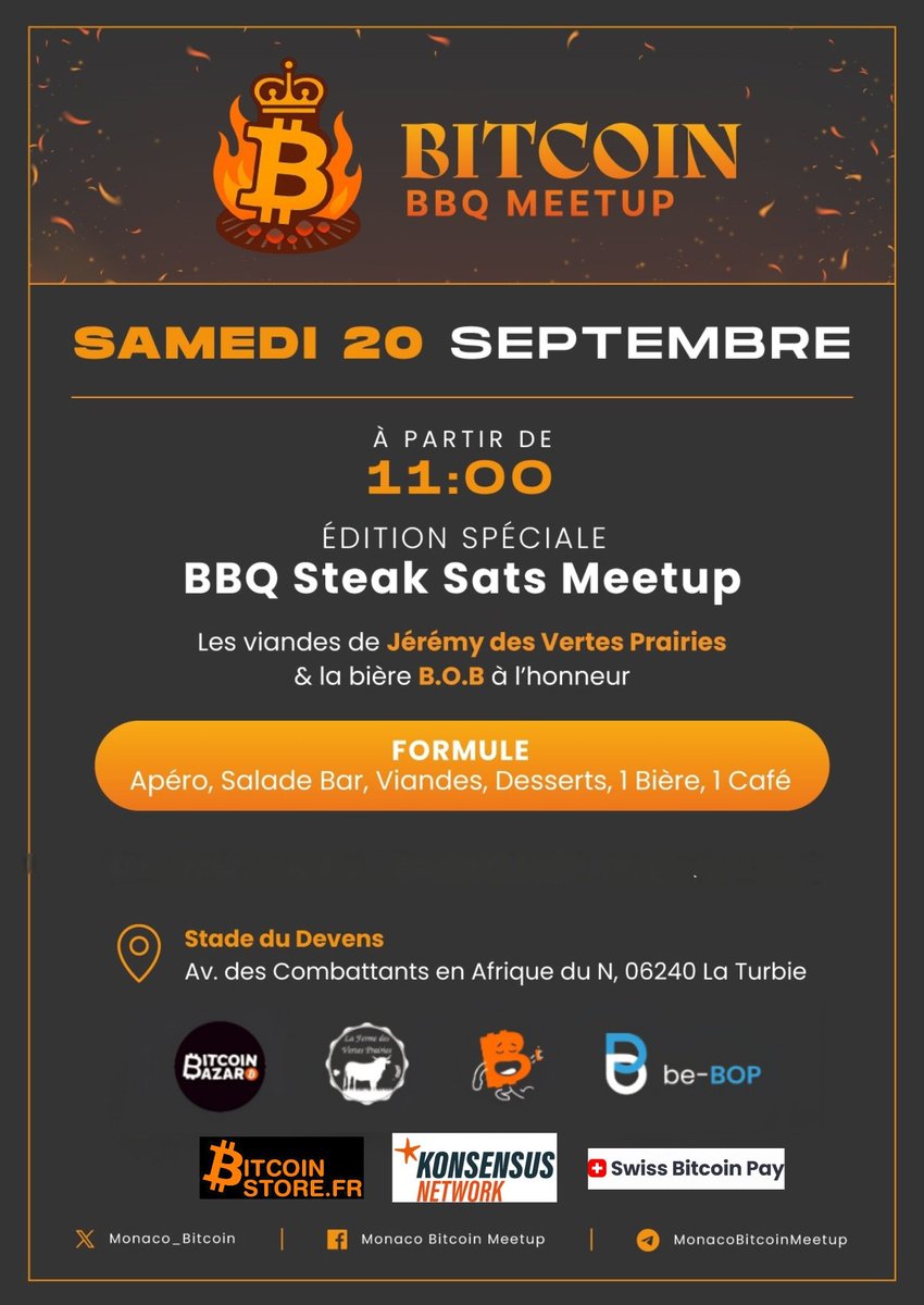 🔥 Demain c’est LE BBQ qu’on attend tous !

👉 Inscriptions ouvertes jusqu’à aujourd’hui midi seulement.

🌞 Soleil, bonne bouffe &amp; ambiance de feu… ça s’annonce incroyable.
Qui sera là ? 👀🍖🥩🌱

bbqsteacksatsmeetup.online/infos-sur-l-ev…