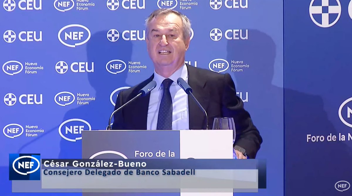 #NEFonline | Josep Oliu, presidente de <a href="/BancoSabadell/">Banco Sabadell</a>, y César González-Bueno, CEO de la entidad, participan en el Foro de la Nueva Economía.  
Síguelo #endirecto 🔴 ow.ly/sL9c50WY98K vía <a href="/NewEconomyForum/">New Economy Forum</a>