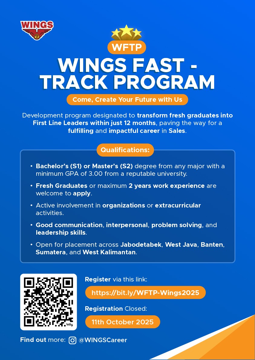 CDCUIcareer's tweet image. #JobVacancy Wings Group
WINGS Fast-Track Program (WFTP) 2025 is back!
WFTP is a development program designated to transform fresh graduates into First Line Leaders within just 12 months, paving way for a fulfilling and impactful career in WINGS Sales Team.