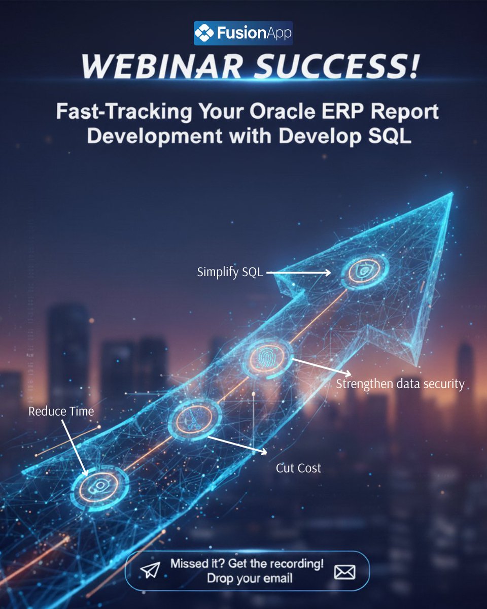 samkitinfoltd's tweet image. ✨ Webinar Success! ✨
A big thank you to everyone who joined us for our session:
“Fast-Tracking Your Oracle ERP Report Development with Develop SQL.”
It was a power-packed 30 minutes where we showcased how Oracle ERP Cloud users can:
#OracleCloud #OracleERP #DevelopSQL