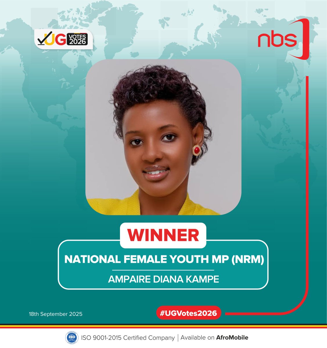 nbstv's tweet image. UPDATE: Ampaire Diana Kampe is the winner of the NRM Primaries for National Youth MP (Female), securing 1,912 votes against her closest rival, Kanyesigye Mercy, who received 1,269 votes.

#NBSUpdates