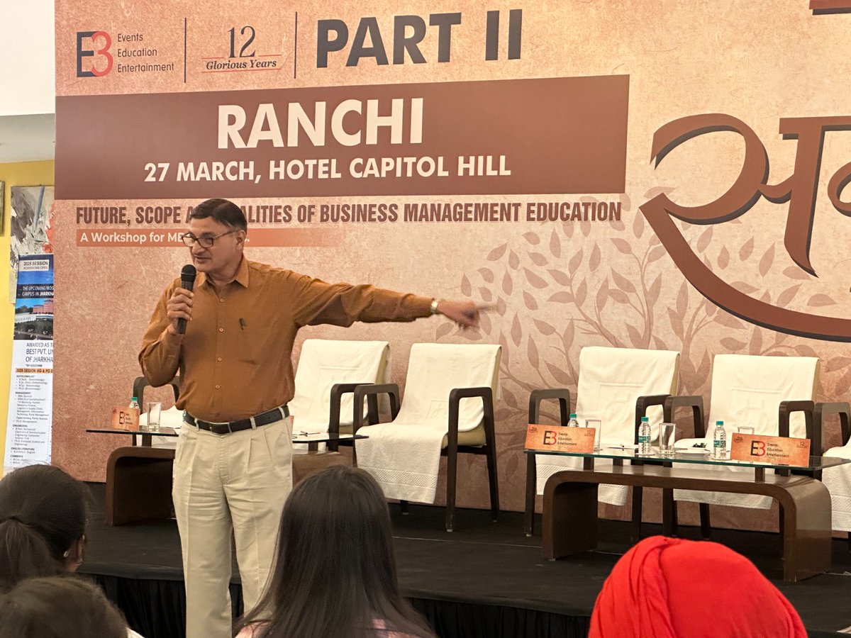 e_3events's tweet photo. SHIKSHA SAMAGAM 2024-25 (PART-2)

Hotel Capitol Hill | Ranchi
27th March 2025

Topic: Future, Scope and Realities of Business Management Education

[A workshop for MBA aspirants]

#e3events #shikshasamagam #management #education #professor #talk #workshop #MBA #MBASpirants https://t.co/RqmSwpHHat